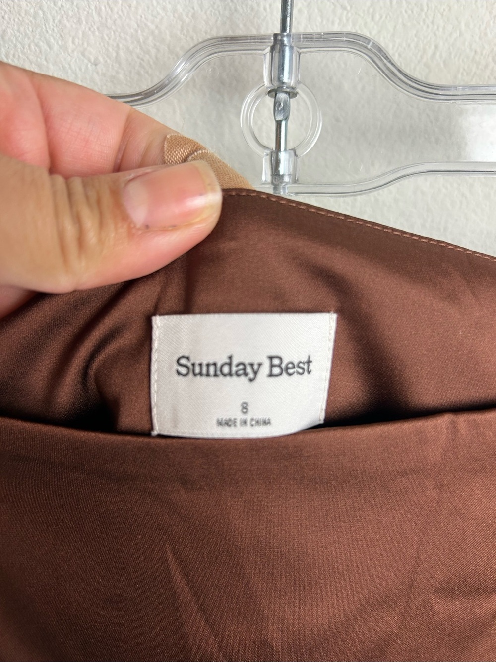 Sunday Best by Aritzia NWT Rocco Satin Mini Skirt Cognac Fall Size 8 - Picture 9 of 10